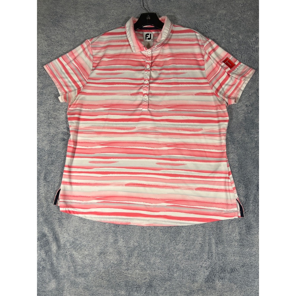 FootJoy Womens XL Golf Polo Shirt Pink‎ White Striped Short Sleeve Tobiano Logo